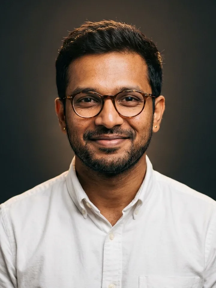 Portrait of Dev, an AI-generated presenter