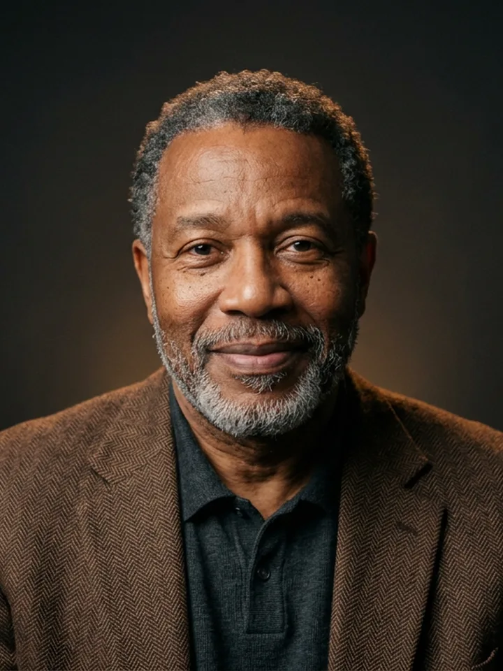 Portrait of Samuel, an AI-generated presenter